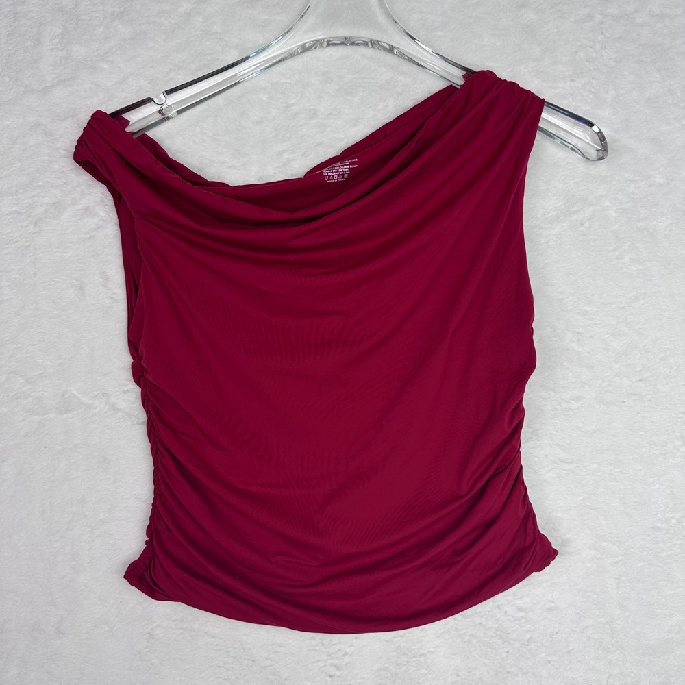SUUKSESS Womens Ruched Cowl Neck Sleeveless Top Wine Red Side Ruched Size M